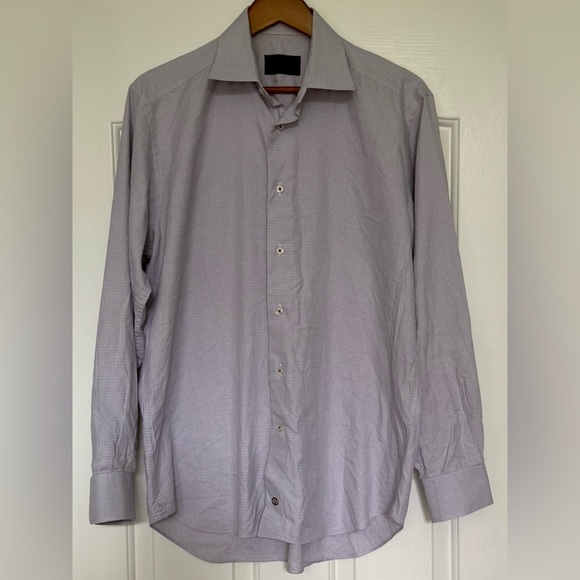 David Donahue Men’s Dress Shirt 16 34/35 Purple Check Cotton Barrel Cuff - Picture 1 of 12